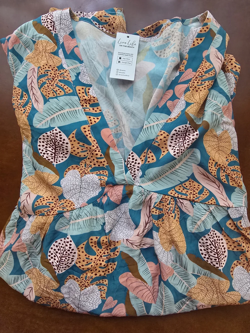 CUPSHE Tropical Leaf Print V-Neck Cover-Up Dress NWT | Size 12-14 Large - Picture 2 of 3